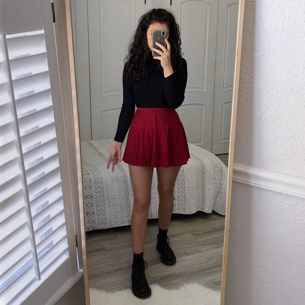 Red Burgundy Skater Circle Skirt Small